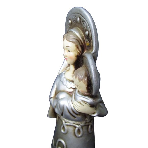 Vintage Papier Mache Madonna With Child Figurine Silver Tone Rhinestone Accents - Picture 16 of 16